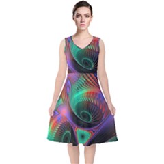 Circle Art 3d Artwork Graphics Vortex Colorful Digital Art V-neck Midi Sleeveless Dress  by Semog4