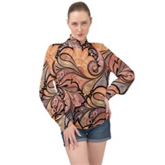 Colorful Paisley Background Artwork Paisley Patterns High Neck Long Sleeve Chiffon Top by Semog4