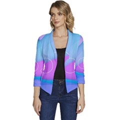 Colorful Blue Purple Wave Women s Casual 3/4 Sleeve Spring Jacket by Semog4