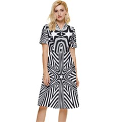 Fractal Star Mandala Black And White Button Top Knee Length Dress by Semog4