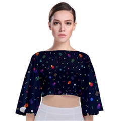 Abstract Minimalism Digital Art Abstract Tie Back Butterfly Sleeve Chiffon Top by Semog4