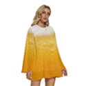 Texture Pattern Macro Glass Of Beer Foam White Yellow Round Neck Long Sleeve Bohemian Style Chiffon Mini Dress View3