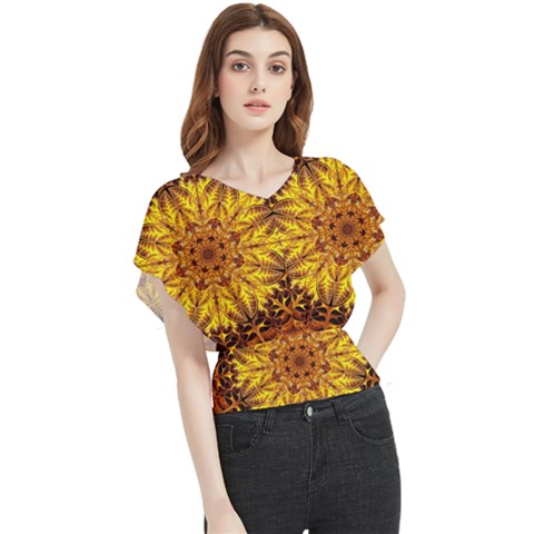 Abstract Gold Mandala Yellow Butterfly Chiffon Blouse by Semog4