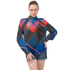 Minimalist Abstract Shaping Abstract Digital Art Minimalism High Neck Long Sleeve Chiffon Top by Semog4