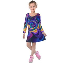 Colorful Waves Abstract Waves Curves Art Abstract Material Material Design Kids  Long Sleeve Velvet Dress by Semog4