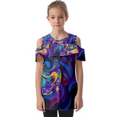 Colorful Waves Abstract Waves Curves Art Abstract Material Material Design Fold Over Open Sleeve Top by Semog4