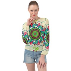 Mandala Flowers Abstract Butterflies Floral Pattern Summer Banded Bottom Chiffon Top by Semog4