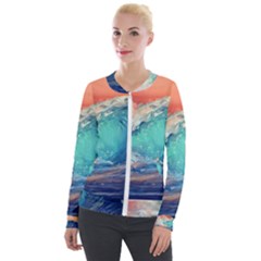 Artistic Wave Sea Velvet Zip Up Jacket by Semog4