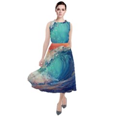 Artistic Wave Sea Round Neck Boho Dress by Semog4