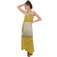 Texture Pattern Macro Glass Of Beer Foam White Yellow Art V-neck Chiffon Maxi Dress by Semog4