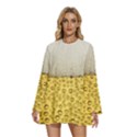 Texture Pattern Macro Glass Of Beer Foam White Yellow Art Round Neck Long Sleeve Bohemian Style Chiffon Mini Dress View1