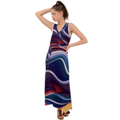 Wave Of Abstract Colors V-neck Chiffon Maxi Dress by Semog4