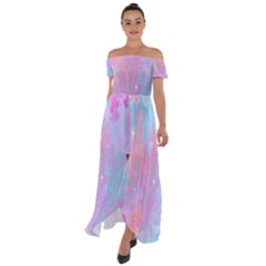 Space-25 Off Shoulder Open Front Chiffon Dress by nateshop