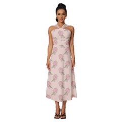 Flowers Bloom Blossom Pastel Pink Pattern Sleeveless Cross Front Cocktail Midi Chiffon Dress by Jancukart