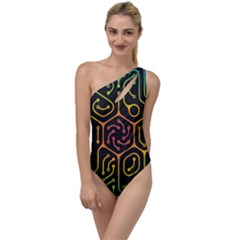 Circuit Hexagonal Geometric Pattern Background Pattern To One Side Swimsuit by Jancukart