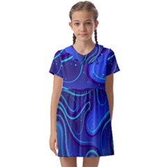 Spiral Shape Blue Abstract Kids  Asymmetric Collar Dress by Jancukart