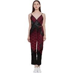 Red Black Abstract Pride Abstract Digital Art V-neck Spaghetti Strap Tie Front Jumpsuit by Jancukart