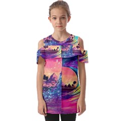 Retro Wave Ocean Fold Over Open Sleeve Top by Semog4