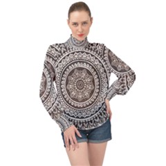 Mandala Circles Drawing Pattern High Neck Long Sleeve Chiffon Top by Semog4