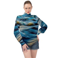 Waves Abstract Waves Abstract High Neck Long Sleeve Chiffon Top by Semog4