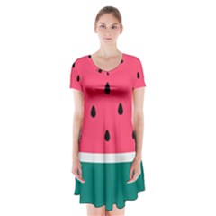 Watermelon Fruit Pattern Short Sleeve V-neck Flare Dress by Semog4