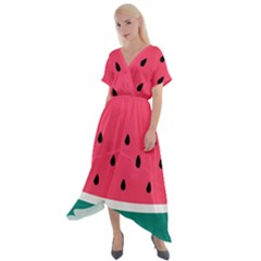 Watermelon Fruit Pattern Cross Front Sharkbite Hem Maxi Dress by Semog4