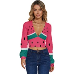 Watermelon Fruit Pattern Long Sleeve Deep-v Velour Top by Semog4