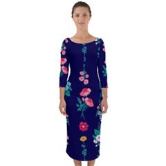 Flowers Pattern Bouquets Colorful Quarter Sleeve Midi Bodycon Dress by Semog4