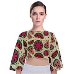 Watermelon Pattern Slices Fruit Tie Back Butterfly Sleeve Chiffon Top by Semog4