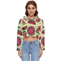 Watermelon Pattern Slices Fruit Women s Lightweight Cropped Hoodie by Semog4