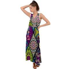 Ethnic Pattern Abstract V-neck Chiffon Maxi Dress by Semog4