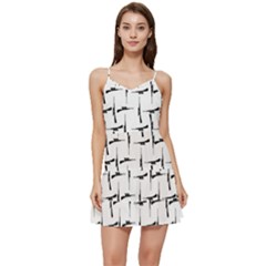Precision Pursuit: Hunting Motif Black And White Pattern Short Frill Dress by dflcprintsclothing