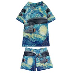 Star Trek Starship The Starry Night Van Gogh Kids  Swim Tee And Shorts Set by Semog4