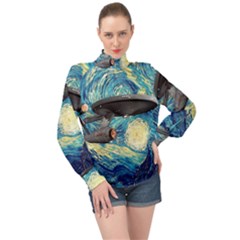 Star Trek Starship The Starry Night Van Gogh High Neck Long Sleeve Chiffon Top by Semog4