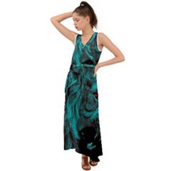 Angry Male Lion Predator Carnivore V-neck Chiffon Maxi Dress by Semog4