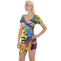 Psychedelic Rock Jimi Hendrix Short Sleeve Asymmetric Mini Dress by Semog4