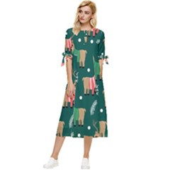 Cute Christmas Pattern Doodle Bow Sleeve Chiffon Midi Dress by Semog4