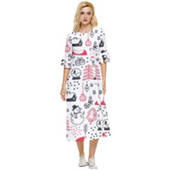 Christmas Themed Seamless Pattern Double Cuff Midi Dress by Semog4