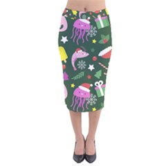 Colorful Funny Christmas Pattern Velvet Midi Pencil Skirt by Semog4