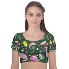 Colorful Funny Christmas Pattern Velvet Short Sleeve Crop Top  by Semog4