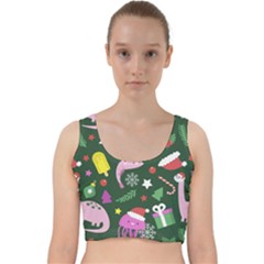 Colorful Funny Christmas Pattern Velvet Racer Back Crop Top by Semog4