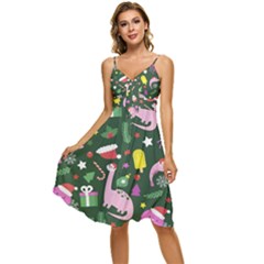 Colorful Funny Christmas Pattern Sleeveless Tie Front Chiffon Dress by Semog4