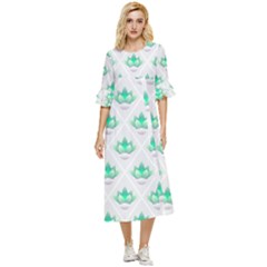 Plant Pattern Green Leaf Flora Double Cuff Midi Dress by Semog4