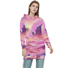 Wave Waves Ocean Sea Women s Long Oversized Pullover Hoodie by Ravend