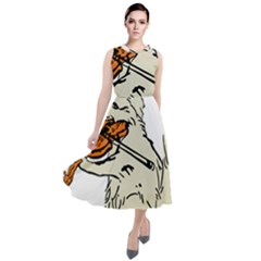 Cat Playing The Violin Art Round Neck Boho Dress by oldshool