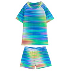 Wave Rainbow Bright Texture Kids  Swim Tee And Shorts Set by Semog4