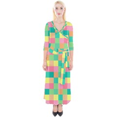 Checkerboard-pastel-squares- Quarter Sleeve Wrap Maxi Dress by Semog4