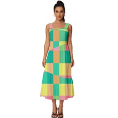 Checkerboard-pastel-squares- Square Neckline Tiered Midi Dress by Semog4