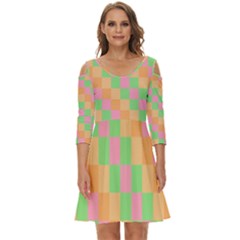 Checkerboard-pastel-squares Shoulder Cut Out Zip Up Dress by Semog4