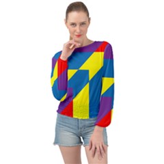 Colorful-red-yellow-blue-purple Banded Bottom Chiffon Top by Semog4